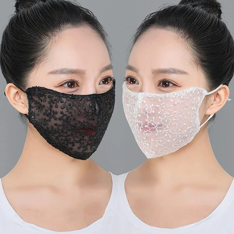 Cloth Face Mask Washable - 1/2pc Black White Lace Face Mask