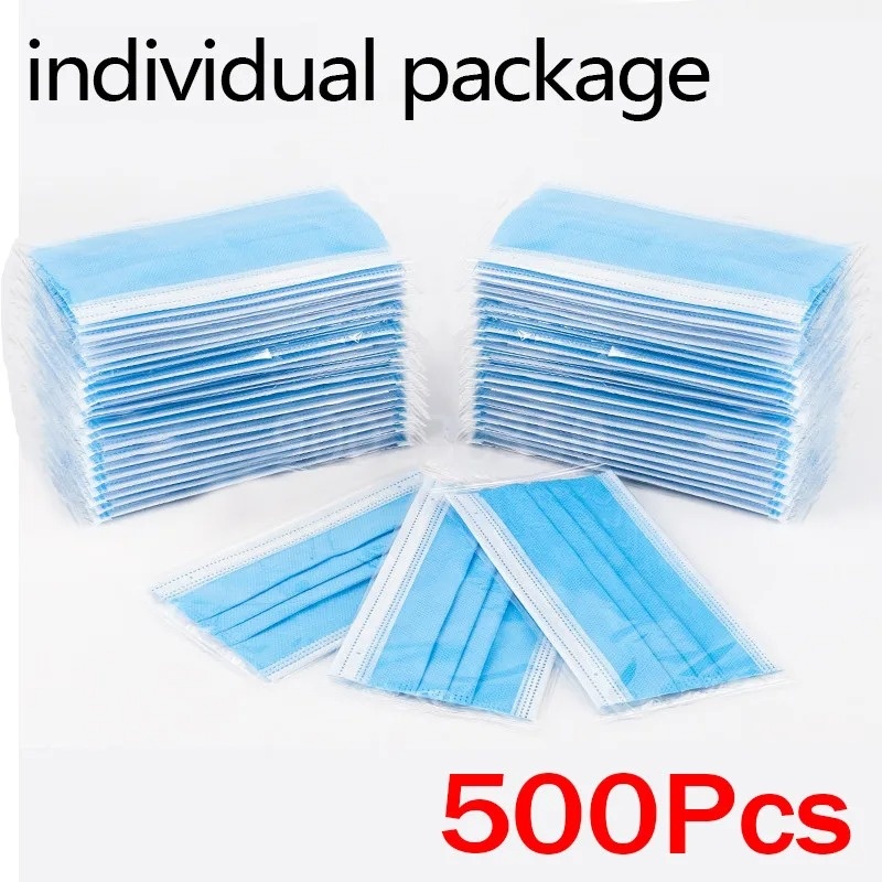 50-500pcs Disposable Adults in - Disposable Mask Blue recension och pris